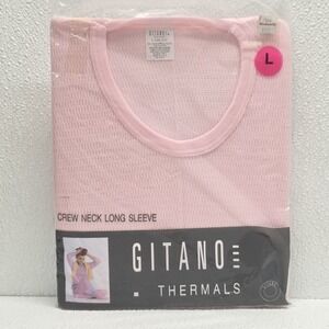 Vintage Gitano Thermal Crew Neck Long Sleeve Womens Large Pink Top USA - Read
